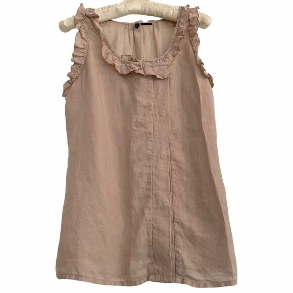 Stile Benetton Linen Ruffle Neck & Armhole Top XS - Picture 1 of 7